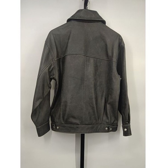 Quince 100% Leather Oversized Bomber Jacket Color: Distressed Black - Picture 9 of 9